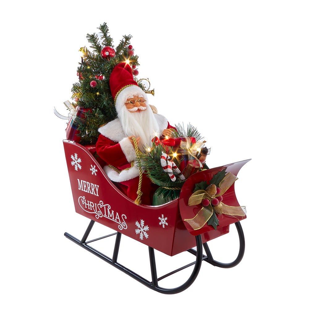 Kurt Adler 24-Inch Battery Operated Musical LED Santa in Metal Sleigh Table Piece